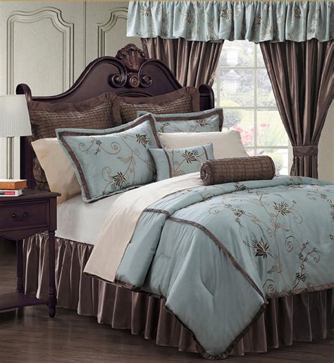 blue brown comforter set queen|brown queen size spread comforter.